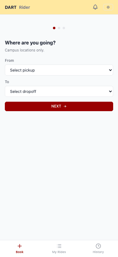 Rider booking step 1: choose pickup and dropoff locations