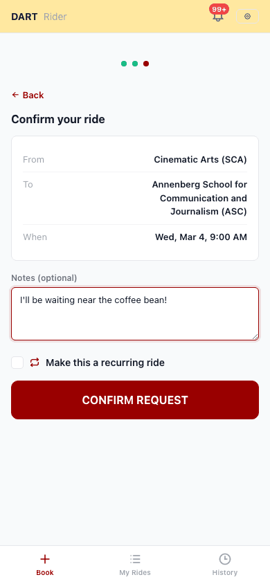 Rider booking step 3: confirm ride request